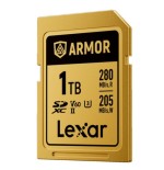 34204-LEXAR 1TB PROFESSIONAL ARMOR GOLD SDXC UHS-II CARDS,  UP TO 280MB/S READ 210MB/S WRITE C10 V60 U3,STAINLESS STEEL