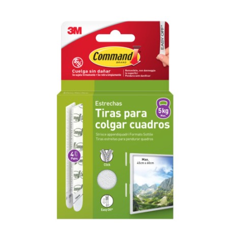 34209-BLISTER TIRAS ADHESIVAS ESTRECHAS PARA CUADROS HASTA 5KG COMMAND 17207WHI-4-ISP 3M 7100337206
