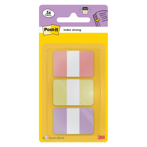35069-BLISTER DISPENSADOR 36 MARCADORES INDEX STRONG 25,4X38,1 MM 3 COLORES PASTEL ROSA/AMARILLO/MORADO 686-3SUN POST-IT