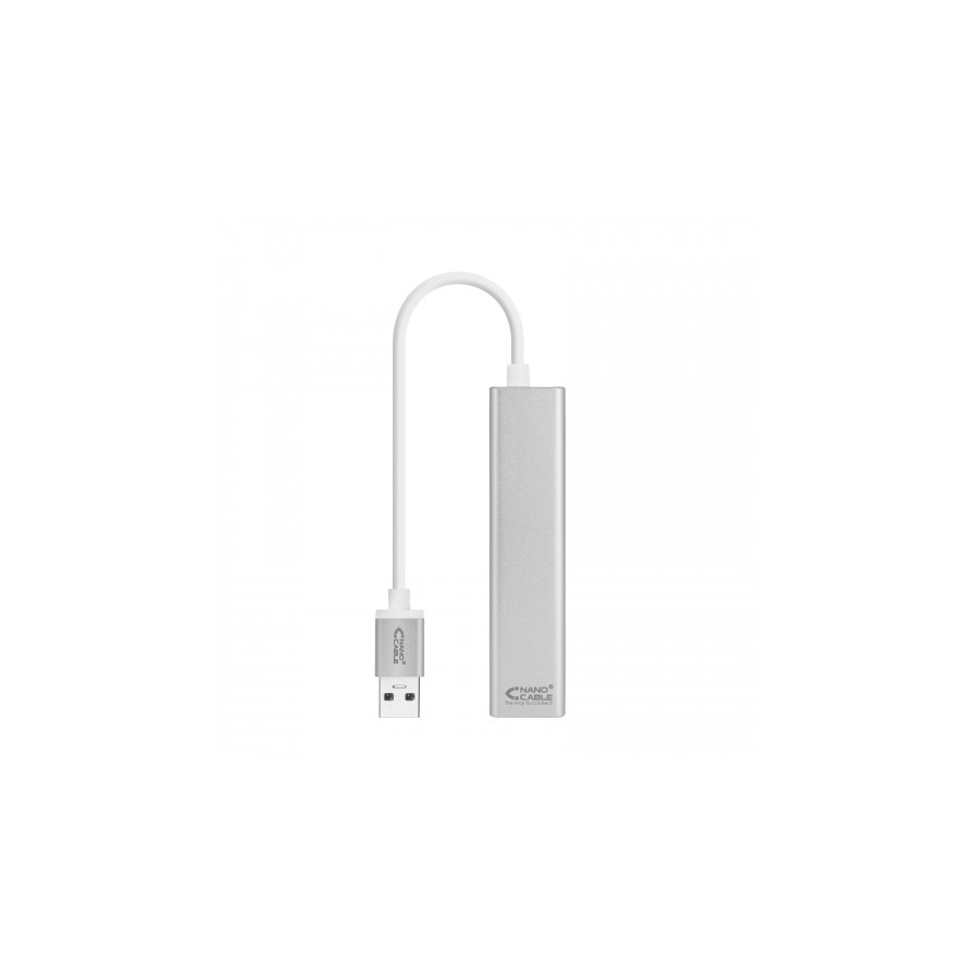 35462-Nanocable Conversor USB 3.0 a Ethernet Gigabit + 3xUSB 3.0, Plata, 15 cm