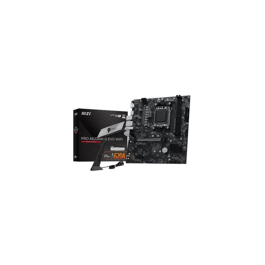 36092-PLACA MSI PRO A620AM-G EVO WIFI,AMD,AM5,A620,2DDR5,128GB,DP+HDMI,2.5GBLAN+WIFI6E+BT5.3,4SATA6+2XM.2,7USB3.2,MATX