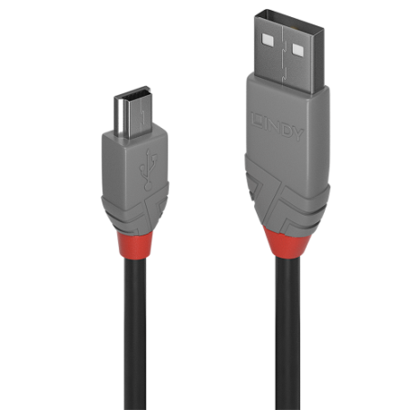 36561-Lindy 36721 cable USB USB 2.0 0,5 m USB A Mini-USB B Negro, Gris