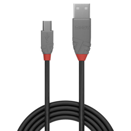 36566-Lindy 36723 cable USB USB 2.0 2 m USB A Mini-USB B Negro, Gris