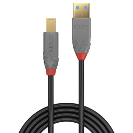 36590-Lindy 36743 cable USB USB 3.2 Gen 1 (3.1 Gen 1) 3 m USB A USB B Negro, Gris