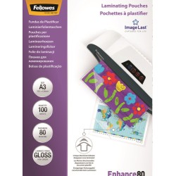 368-PACK 100 BOLSAS PLASTIFICACION 80 MICRAS A3 303X426 FELLOWES 5306207