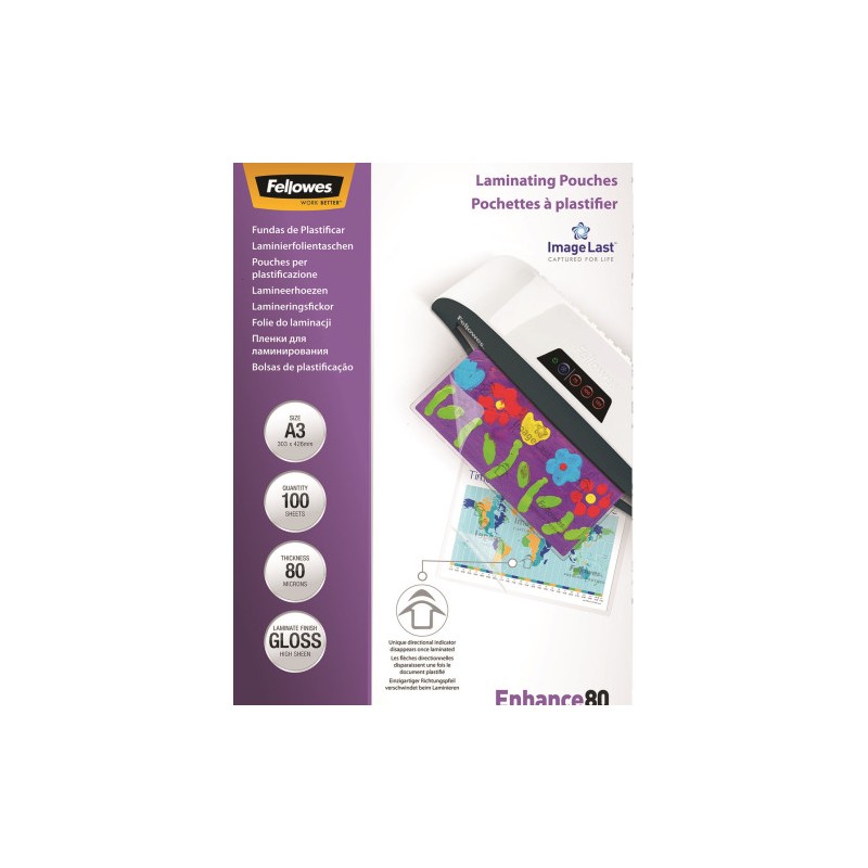 368-PACK 100 BOLSAS PLASTIFICACION 80 MICRAS A3 303X426 FELLOWES 5306207 368-PACK 100 BOLSAS PLASTIFICACION 80 MICRAS A3 303X426 FELLOWES 5306207