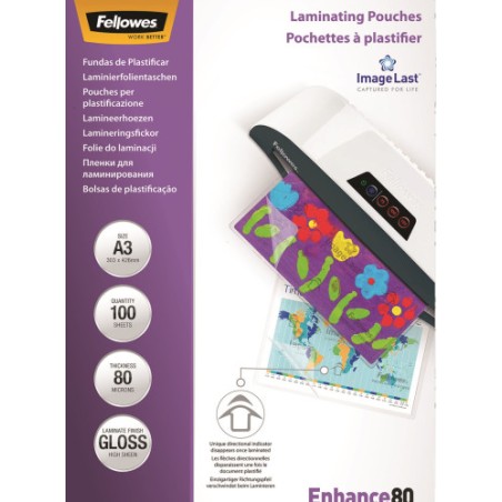 368-PACK 100 BOLSAS PLASTIFICACION 80 MICRAS A3 303X426 FELLOWES 5306207