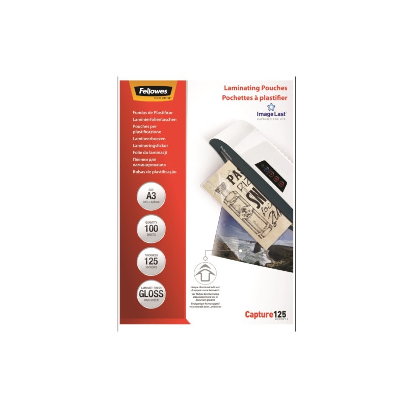 370-PACK 100 BOLSAS PLASTIFICACION 125 MICRAS A3 303X426 FELLOWES 5307506 370-PACK 100 BOLSAS PLASTIFICACION 125 MICRAS A3 303X426 FELLOWES 5307506
