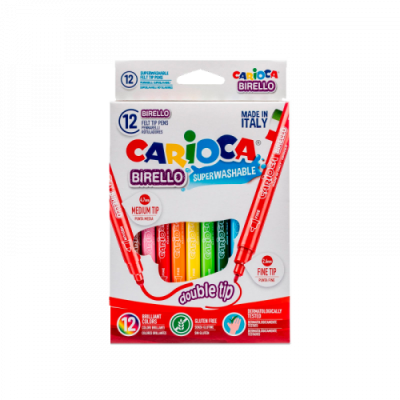 CAJA 12 ROTULADORES COLORES DOBLE PUNTA BIRELLO CARIOCA 41457