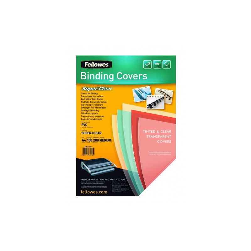 380-PACK 100 PORTADAS PVC TRANSPARENTE CRISTAL 150 MICRAS A4 FELLOWES 5376001