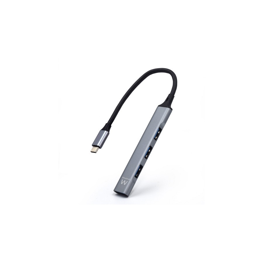 38429-Ewent EW1145 hub de interfaz USB 3.2 Gen 1 (3.1 Gen 1) Type-C 5000 Mbit/s Gris, Plata