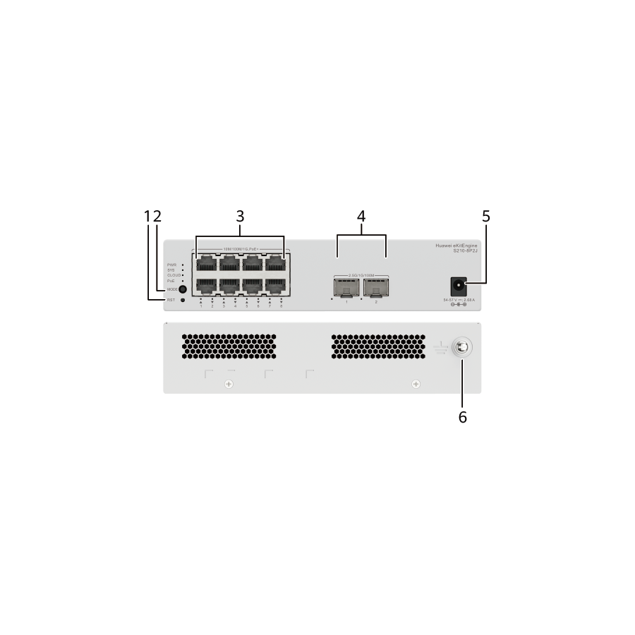 38437-HUAWEI S210-8P2J (8*10/100/1000BASE-T PORTS (128W POE+), 2*2.5GE SFP PORTS, WITH 1*220 V AC POWER ADAPTER, FANLESS