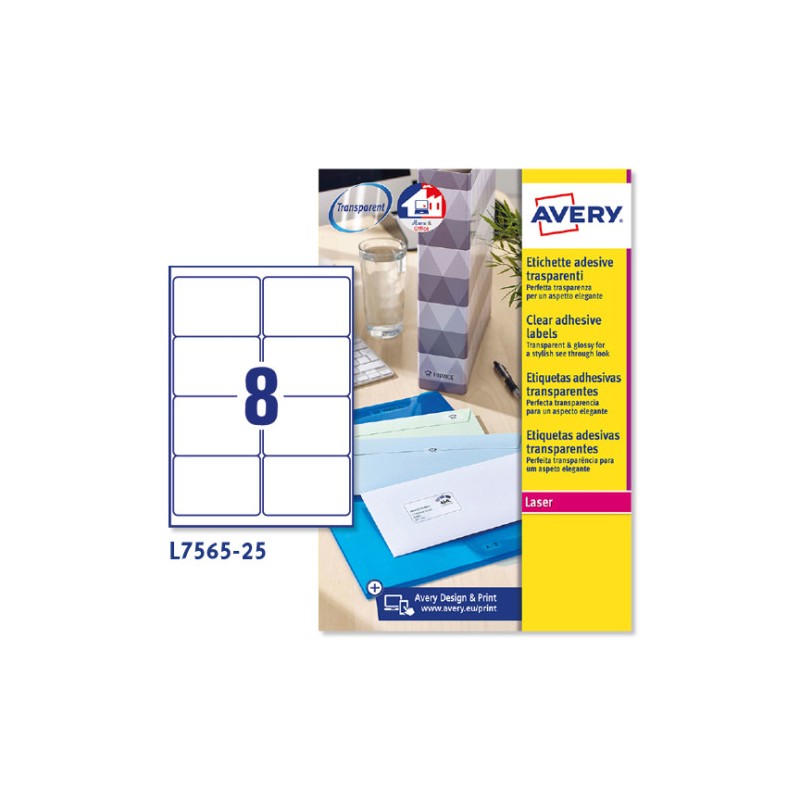 3846-PAQUETE 25 HOJAS ETIQUETAS TRANSPARENTES QUICKPEEL-IMPRESORAS LASER 99,1X67,7 MM AVERY L7565-25 3846-PAQUETE 25 HOJAS ETIQUETAS TRANSPARENTES QUICKPEEL-IMPRESORAS LASER 99,1X67,7 MM AVERY L7565-25