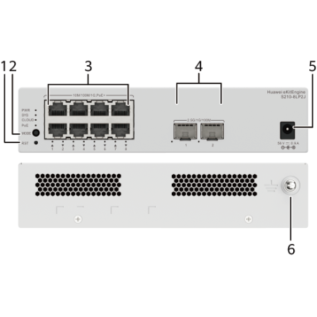38460-HUAWEI S210-8LP2J (8*10/100/1000BASE-T PORTS (32W POE+), 2*2.5GE SFP PORTS, WITH 1*AC POWER ADAPTER, FANLESS)"