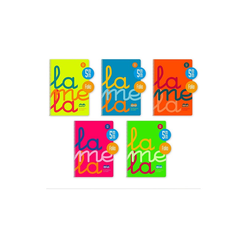 3898-CUADERNO FOLIO PLASTIC RAYADO 5 MM 80 HOJAS 90 GRS COLORES SURTIDOS LAMELA 7FTP005S