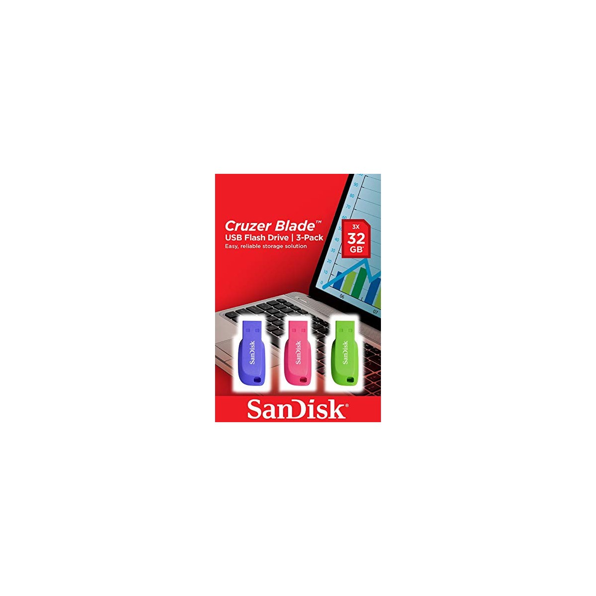 Sandisk Cruzer Blade 3x 32GB unidad flash USB USB tipo A 20 Azul Verde Rosa