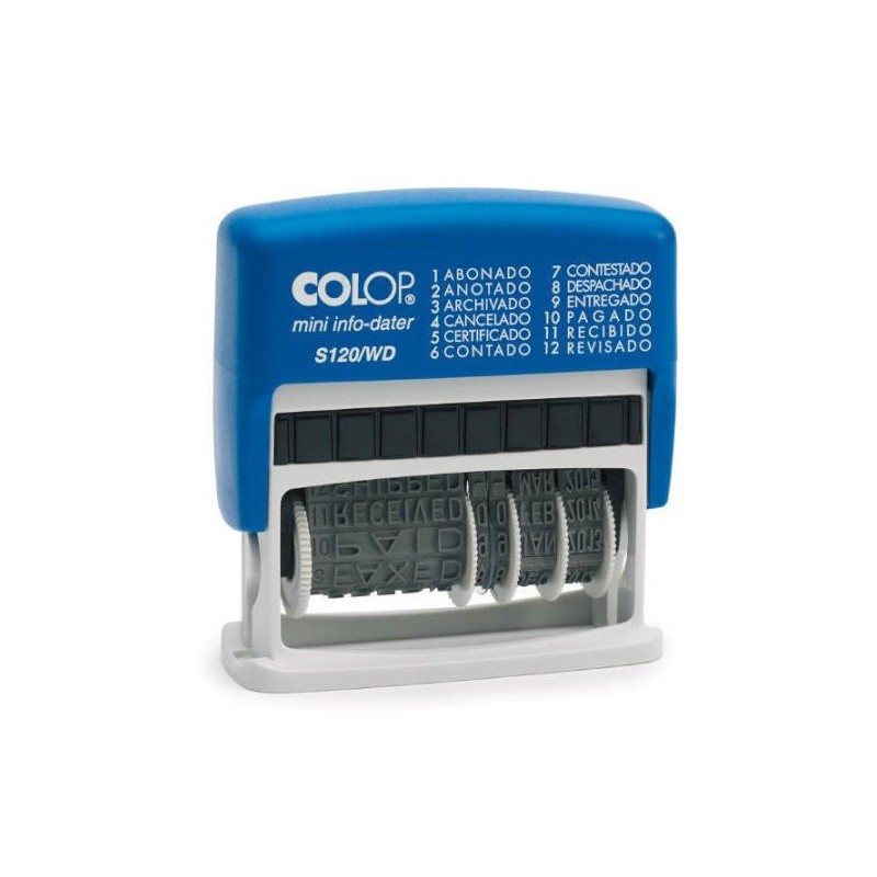 4100-SELLO DE ENTINAJE S 120/WD FORMULA/FECHA 4MM ESPANOL AZUL/BICOLOR COLOP 104961