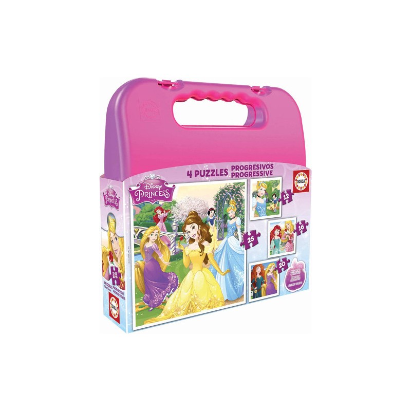 4198-MALETA PUZZLES PROGRESIVOS PRINCESAS DISNEY 12-16-20-25 DE 3-6 ANOS EDUCA BORRAS 16508