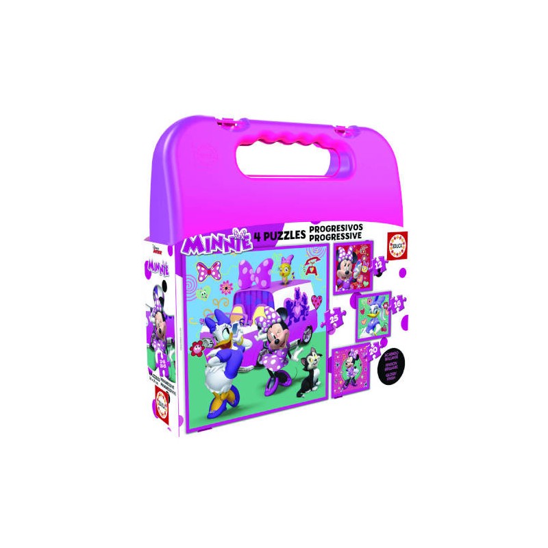 4199-MALETA PUZZLES PROGRESIVOS MINNIE HAPPY HELPERS 12-16-20-25 DE 3-5 ANOS EDUCA BORRAS 17638