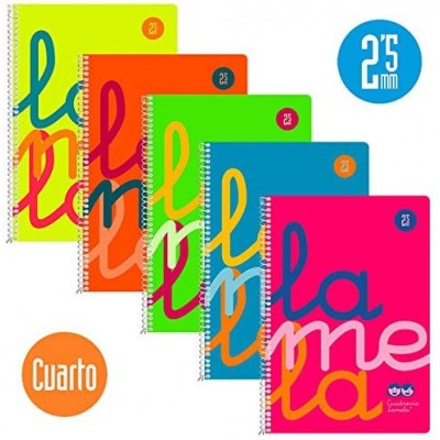 CUADERNO CUARTO FLuOR POLIPROPILENO RAYADO 25 MMCOLORES SURTIDOS LAMELA 7CTP002S