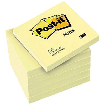 PACK 12 BLOC DE NOTAS ADHESIVAS AMARILLAS 100 HOJAS 76X76 POST IT 3M654