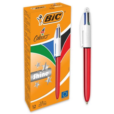 BOLIGRAFO DE 4 COLORES SHINE 1MM CON CUERPO ROJO METaLICO BIC 982877