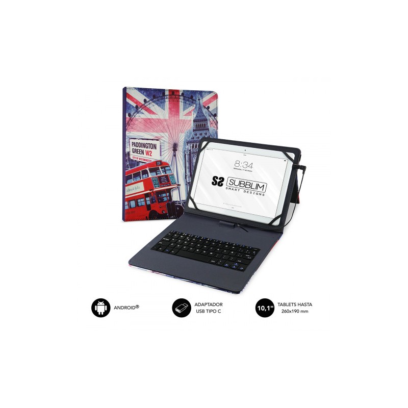 5088-SUBBLIM Funda con Teclado Micro USB - USB C KEYTAB USB 10,1" England