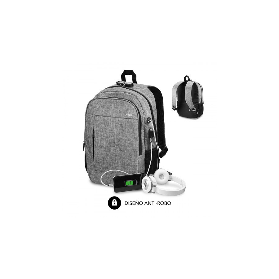 5098-SUBBLIM Mochila para Portatil Urban Lock Backpack 16" Grey 5098-SUBBLIM Mochila para Portatil Urban Lock Backpack 16" Grey