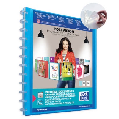 CARPETA DE FUNDAS INTERCAMBIABLES PERSONALIZABLES POLYVISION A4 20 FUNDAS COLOR AZUL OXFORD 100205599