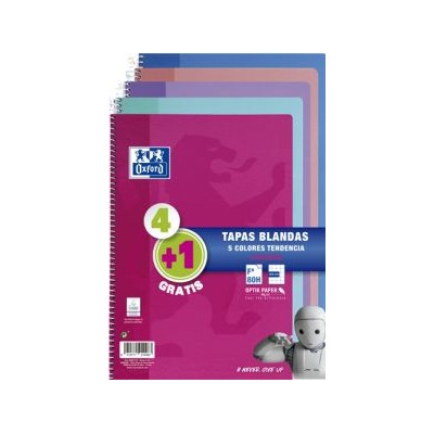 PACK 41 CUADERNO ESPIRAL TAPA BLANDA FOLIO 80 HOJAS 4X4 CON MARGEN COLORES TENDENCIA OXFORD 400072719