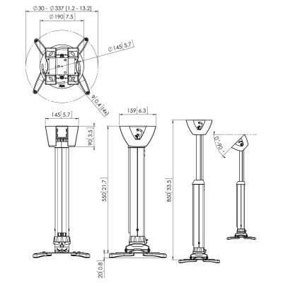 VOGELS GAMA PROFESIONAL SOPORTES DE PROYECTOR A TECHO Y ACCESORIOS PPC 1555 PROJECTOR CEILING MOUNT WHITE LENGTH 55 85CM BLANCO