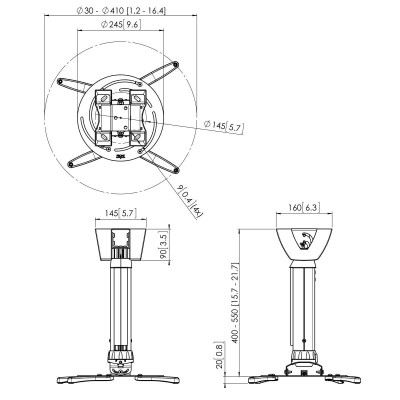 VOGELS GAMA PROFESIONAL SOPORTES DE PROYECTOR A TECHO Y ACCESORIOS PPC 2540 PROJECTOR CEILING MOUNT LENGTH 40 55CM PLATA PPC254