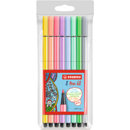 648-ESTUCHE ROTULADORES PUNTA FIBRA MEDIA 1MM. PEN 8 UNIDADES COLORES PASTEL STABILO 68/8-01
