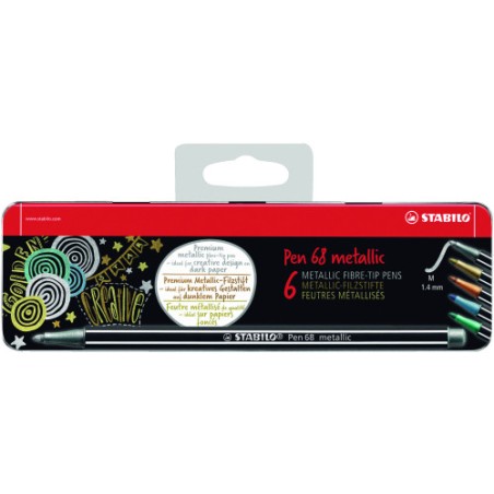 663-ESTUCHE DE METAL 6 UNIDADES COLORES METALICOS PUNTA MEDIA 1,4MM. PEN 68 CON COLGADOR STABILO 6806/8-31