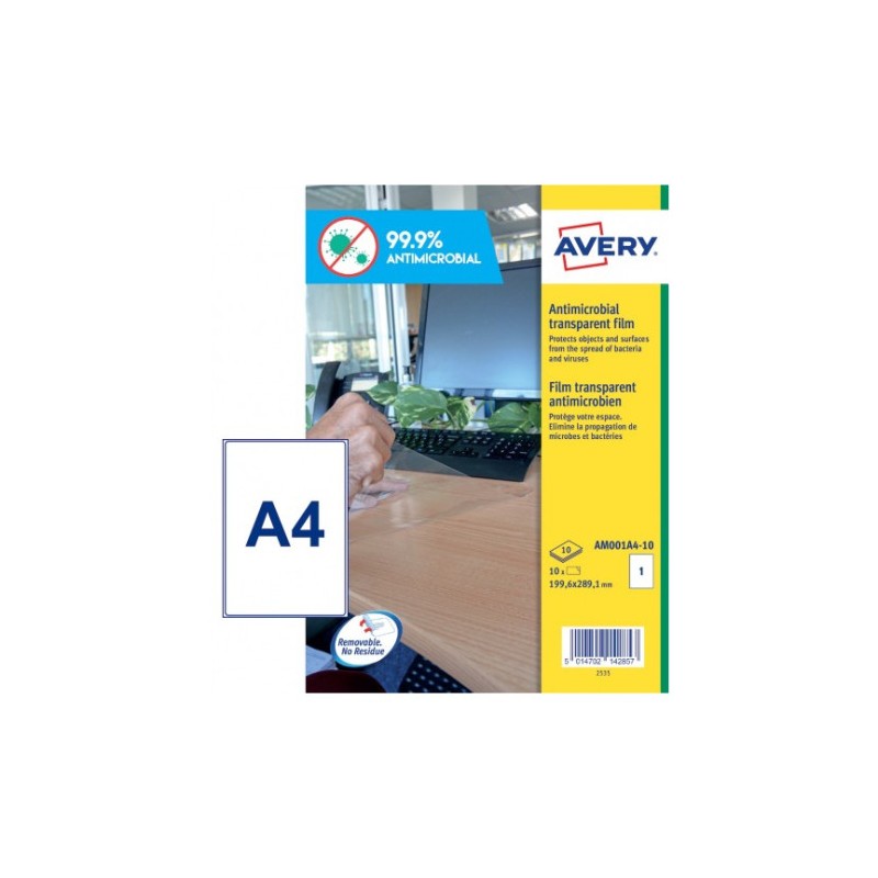 6848-Avery AM001A4 etiqueta autoadhesiva Rectangulo Desmontable Transparente 10 pieza(s)