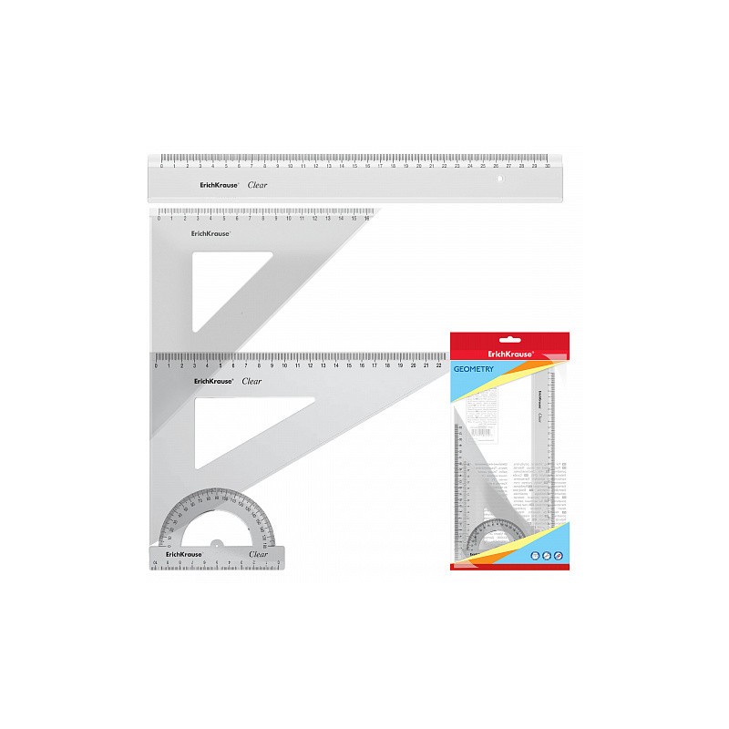 7021-SET DE GEOMETRIA GRANDE (REGLA 30 CM, ESCUADRA 16 CM/45o, ESCUADRA 22 CM/60o, TRANSPORTADOR 180o/10CM) ERICH KRAUSE