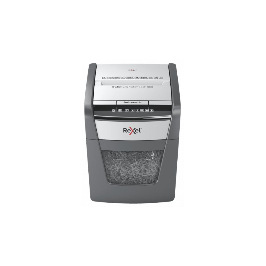 7184-Rexel Optimum AutoFeed+ 50X triturador de papel Corte cruzado 55 dB 22 cm Negro, Gris
