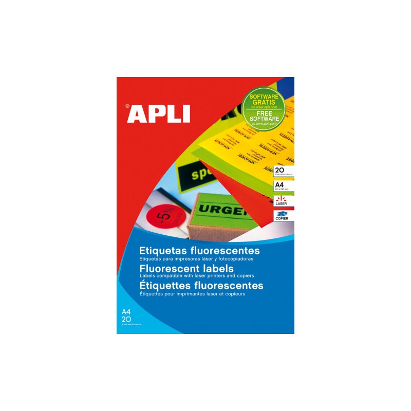7292-PACK 20 HOJAS (20UD.)ETIQUETAS ROJO FLUORESCENTE PERMANENTES 210,0 X 297,0 MM APLI 2880 7292-PACK 20 HOJAS (20UD.)ETIQUETAS ROJO FLUORESCENTE PERMANENTES 210,0 X 297,0 MM APLI 2880