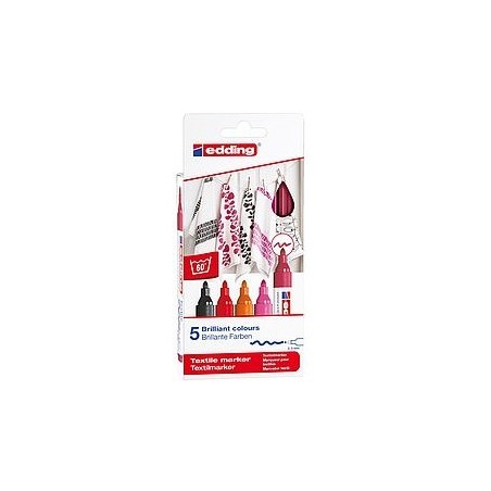 7554-PACK 5 MARCADORES TEXTILES. COLORES CALIDOS. EDDING 4500-5-S-999