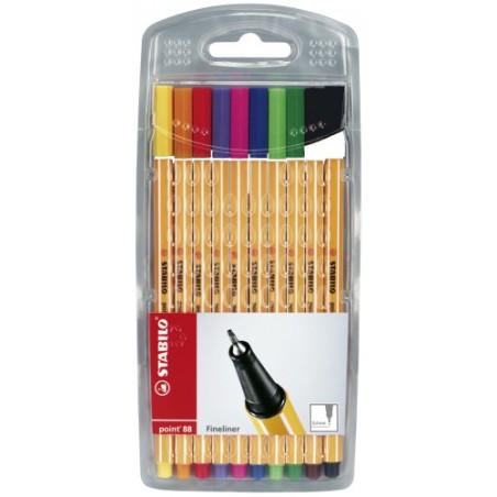 765-ESTUCHE ROTULADOR PUNTA FINA 0,4MM. POINT 88 CON 10 UNIDADES COLORES SURTIDOS STABILO 8810