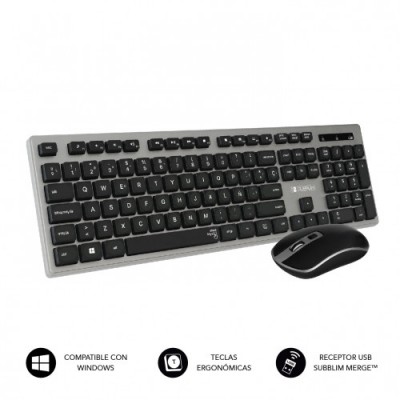 SUBBLIM Teclado Ergonomico y raton inalambricos Plano Silencioso Gris Negro Ergo