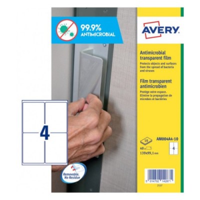 Avery AM004A4 etiqueta autoadhesiva Rectangulo Desmontable Transparente 40 piezas