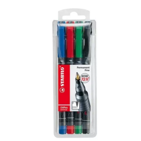 793-ESTUCHE 4 MARCADORES PERMANENTE P.SUPERFINA SURTIDO OHPEN UNIVERSAL 0,4MM. STABILO 841/4