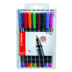 796-ESTUCHE 8 MARCADORES PERMANENTE P.SUPERFINA SURTIDO OHPEN UNIVERSAL 0,4MM. STABILO 841/8