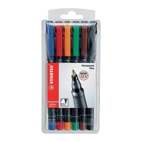 798-ESTUCHE 6 MARCADORES PERMANENTE P.FINA SURTIDO OHPEN UNIVERSAL 0,7MM. STABILO 842/6