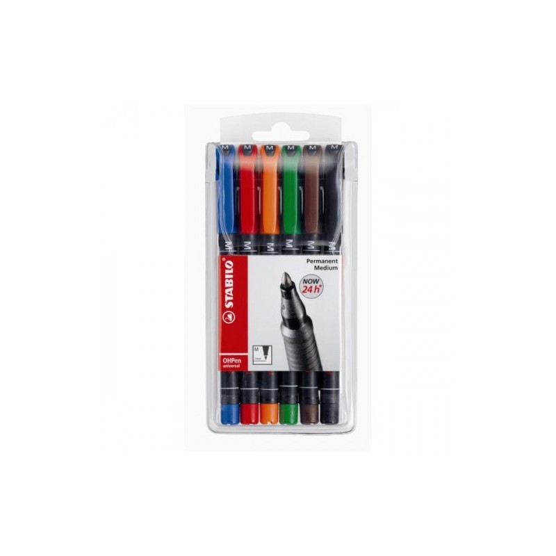 801-ESTUCHE 6 MARCADORES PERMANENTE P.MEDIA SURTIDO OHPEN UNIVERSAL 1MM. STABILO 843/6