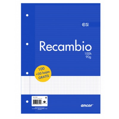 RECAMBIO A4 10020 HOJAS 90G Q4X4 4 TALADROS ANCOR 061222