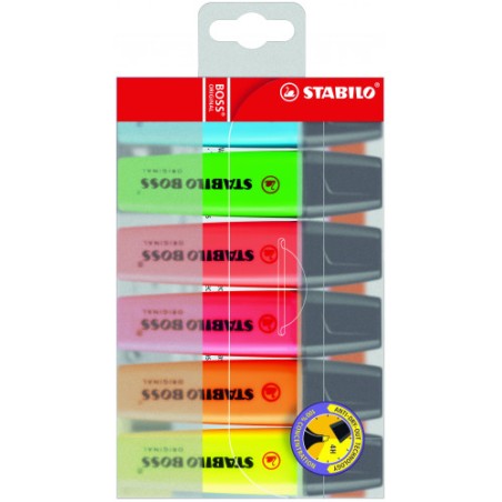 822-ESTUCHE 6 MARCADORES FLUORESCENTES BOSS TRAZO 2/5MM. SURTIDOS STABILO 70/6