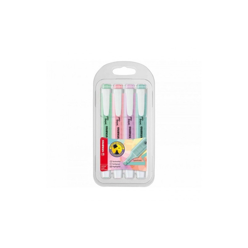 864-ESTUCHE PLASTICO SWING COOL PASTEL 4 UNIDADES SURTIDAS TRAZO 1/4MM. STABILO 275/4-08