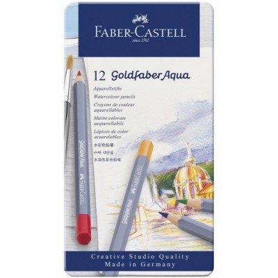 ESTUCHE DE METAL CON 12 LaPICES DE COLORES ACUARELABLES GOLDFABER FABER CASTELL 114612